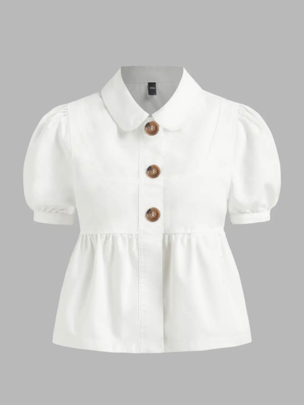 Cider Peter Pan collar denim peplum top. size M. NWT